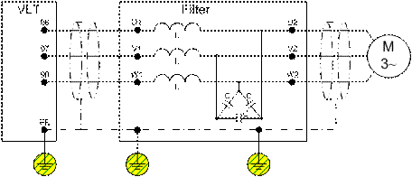 Схема соединения преобразователя частоты с синусным фильтром