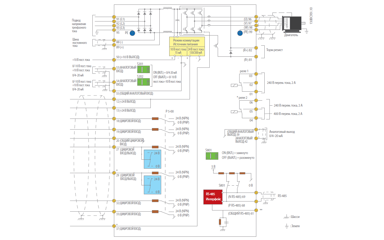 Схема подключения частотных преобразователей к электродвигателям