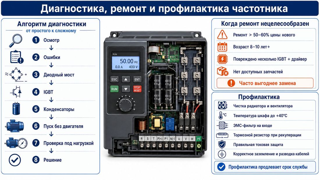 Алгоритм диагностики и правила профилактики частотного преобразователя
