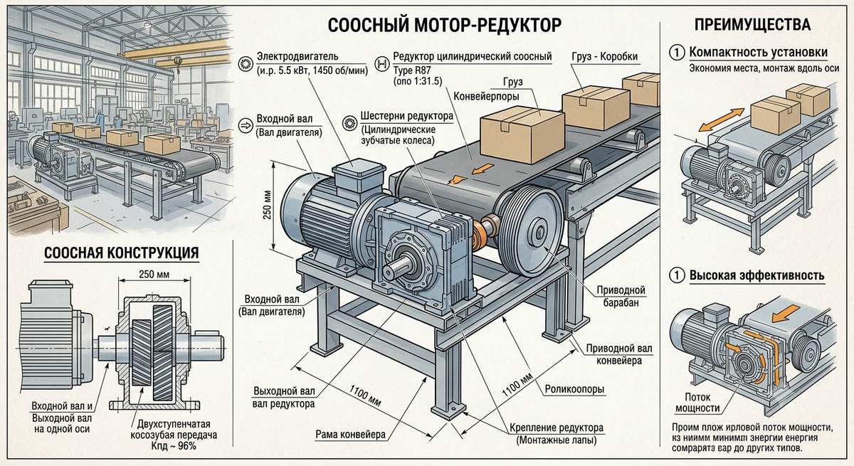 Применение мотор-редуктора на конвейере